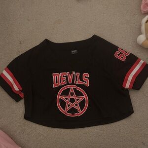 Spencer's Black and Red Devils Crop Top